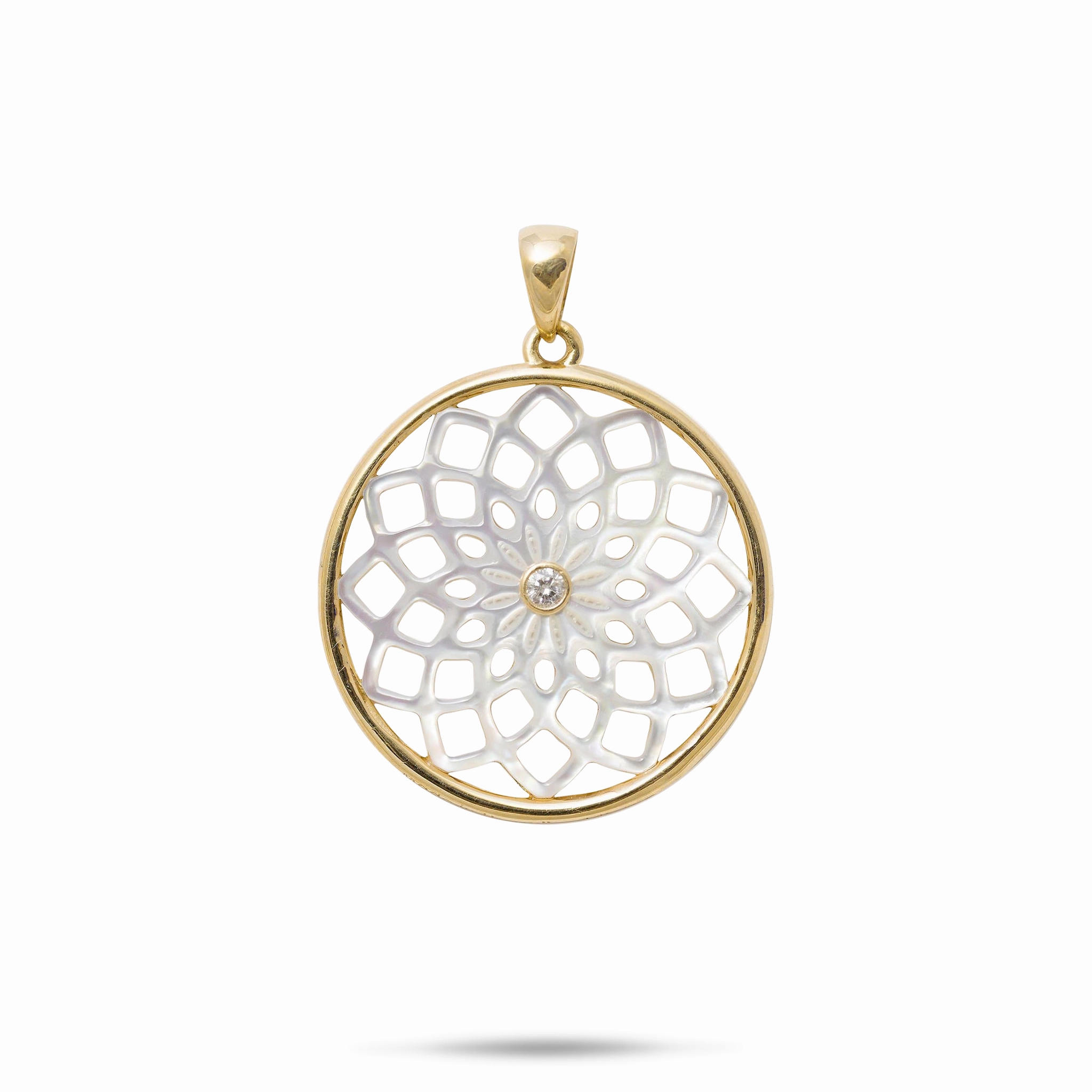 Neutral Mood Urban Feature Protea Mother of Pearl Pendant in Gold with Diamond  - 22mm