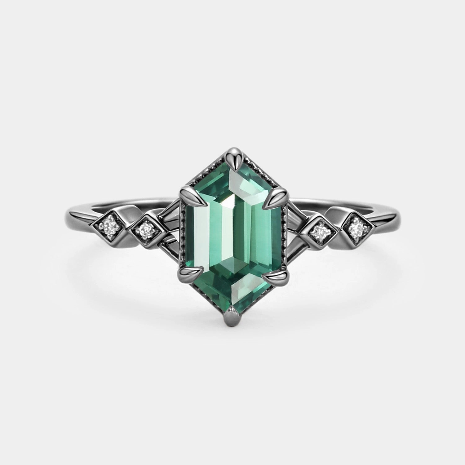 Minimalist Long Hexagon Lab Emerald Engagement Ring Minimalist Product Traditional Token