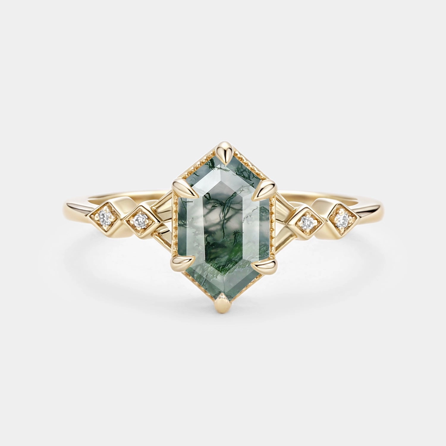 Minimalist Long Hexagon Lab Emerald Engagement Ring Secure Gift Wedding Occasion