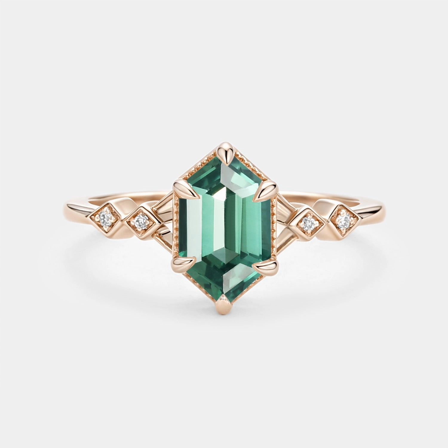 Minimalist Long Hexagon Lab Emerald Engagement Ring comfortable accessory