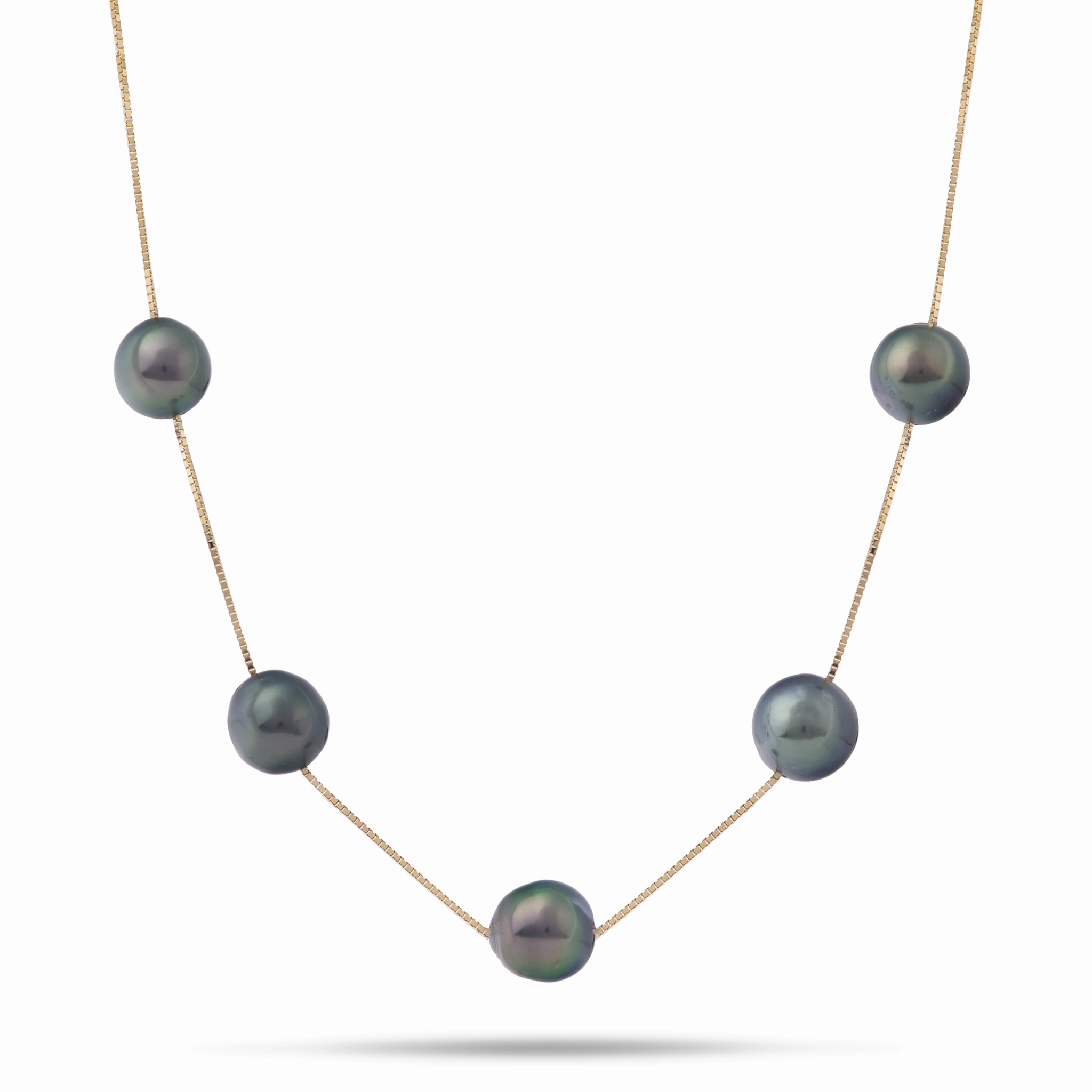 Accent Detail True Shine 18" Tahitian Black Pearl Necklace in Gold - 9-10mm