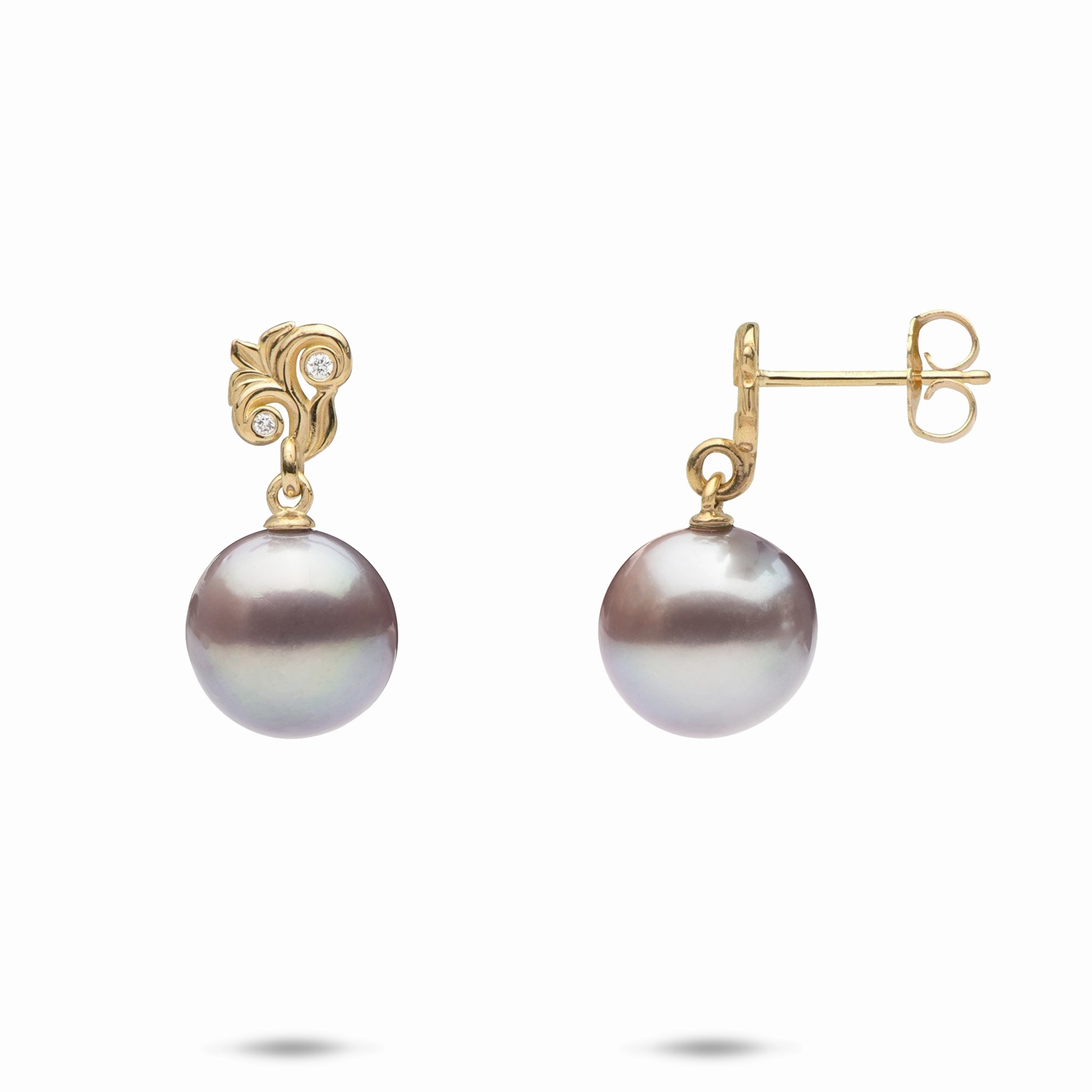 Living Heirloom Freshwater Pearl Earrings in Gold with Diamonds - 10-11mm Day To Day