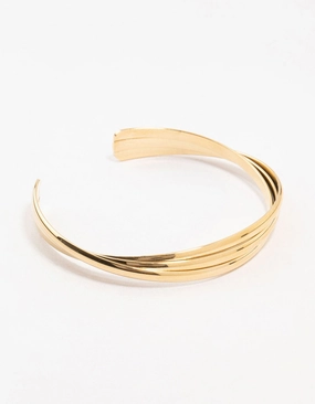 Waterproof Gold Plated  Stainless Steel Twisted Ribbed Wrist Cuff Handmade Jewelry Pieces Sophisticated Gifts