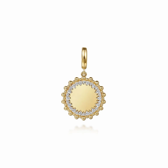 Versatile Piece Soft Glamour 14K Yellow Gold Bujukan Diamond Round Shape Personalize Medallion Pendant
