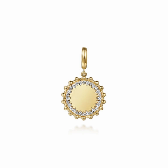14K Yellow Gold Bujukan Diamond Round Shape Personalize Medallion Pendant Glam Lookbook Radiant Jewelry Shine