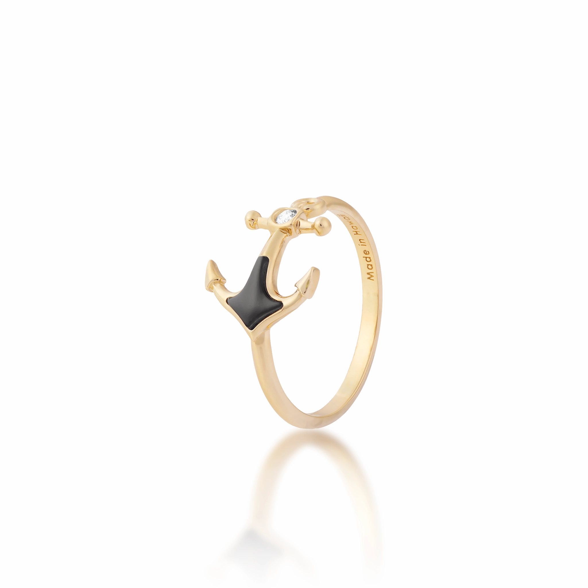 Minimalist Accent Minimal Appeal Sealife Anchor Black Coral Ring in Gold with Diamonds - 11mm