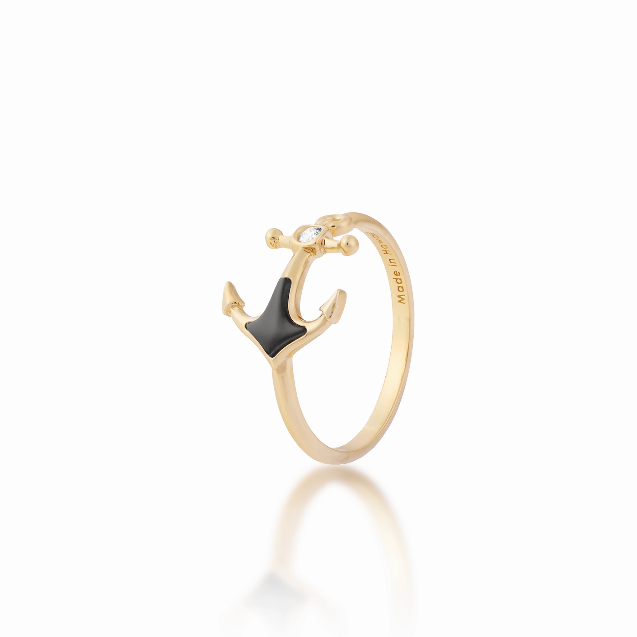 Office Style Distinct Piece Sealife Anchor Black Coral Ring in Gold with Diamonds - 11mm