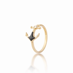 Sealife Anchor Black Coral Ring in Gold with Diamonds - 11mm Custom Finish