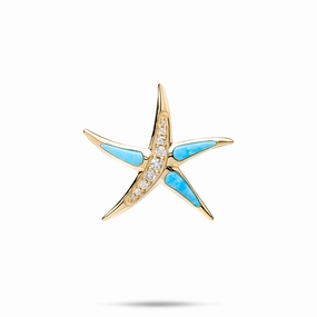 Sealife Starfish Turquoise Pendant in Gold with Diamonds - 23mm Sleek Touch