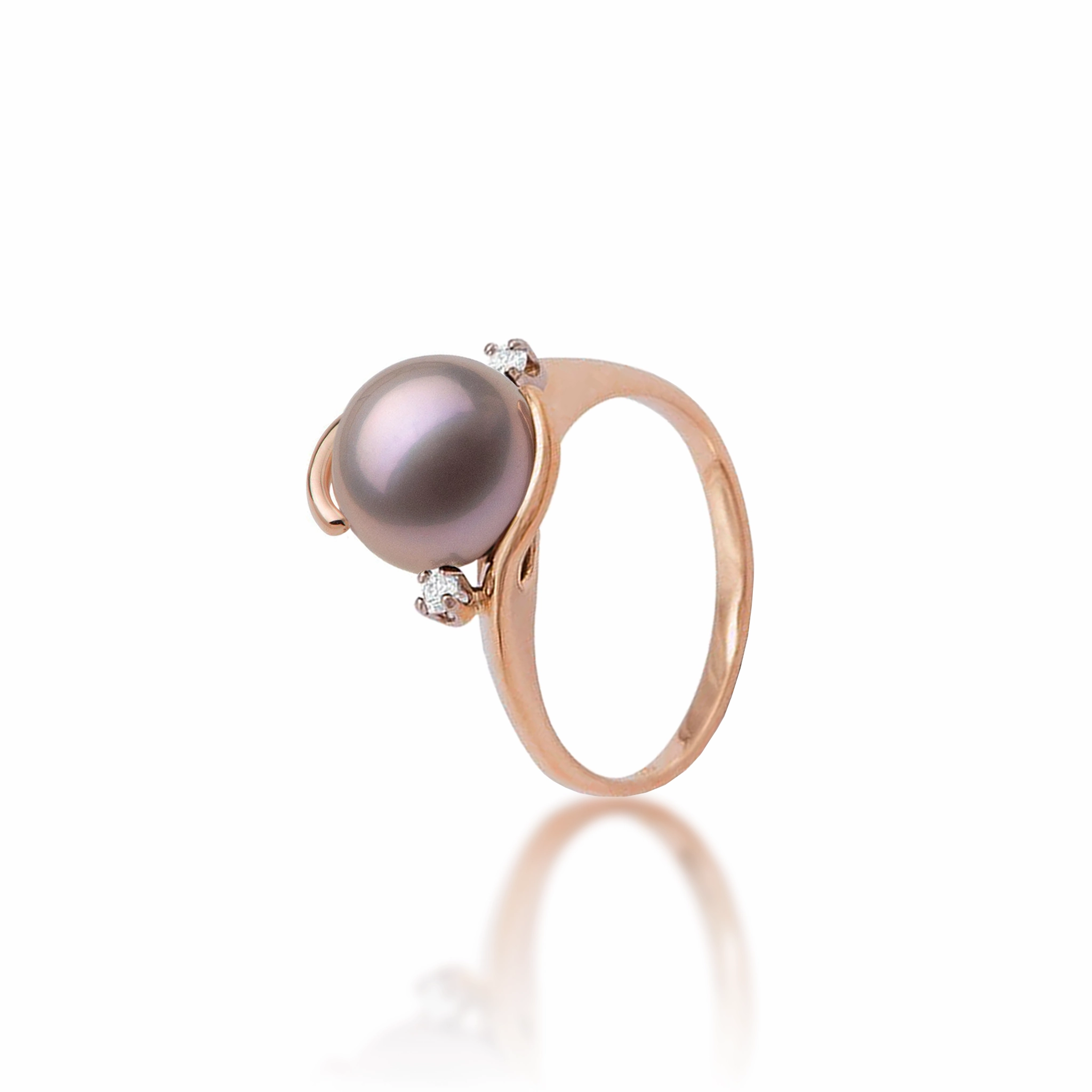Captivating Form Lilac Freshwater Pearl Ring in Rose Gold with Diamonds - 10-11mm