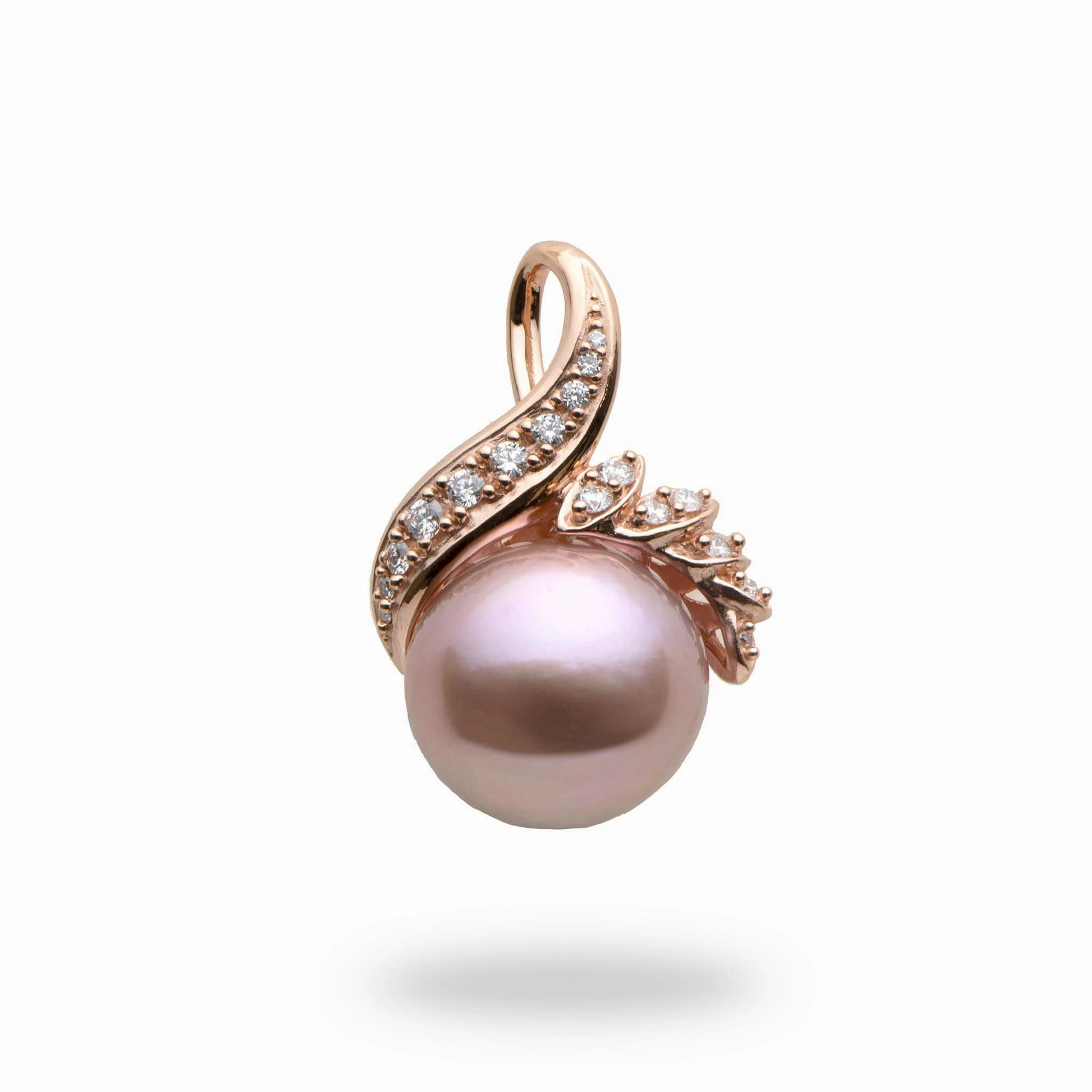 Lilac Freshwater Pearl Pendant in Rose Gold with Diamonds - 13-14mm Sparkling Edge Seasonal Favorite