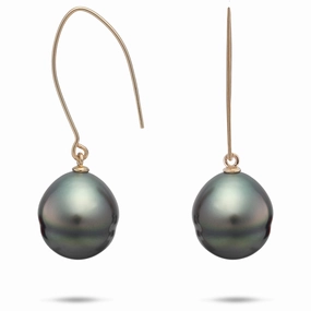 Circle Tahitian Black Pearl Earrings in Gold - 12-15mm Flawless Look