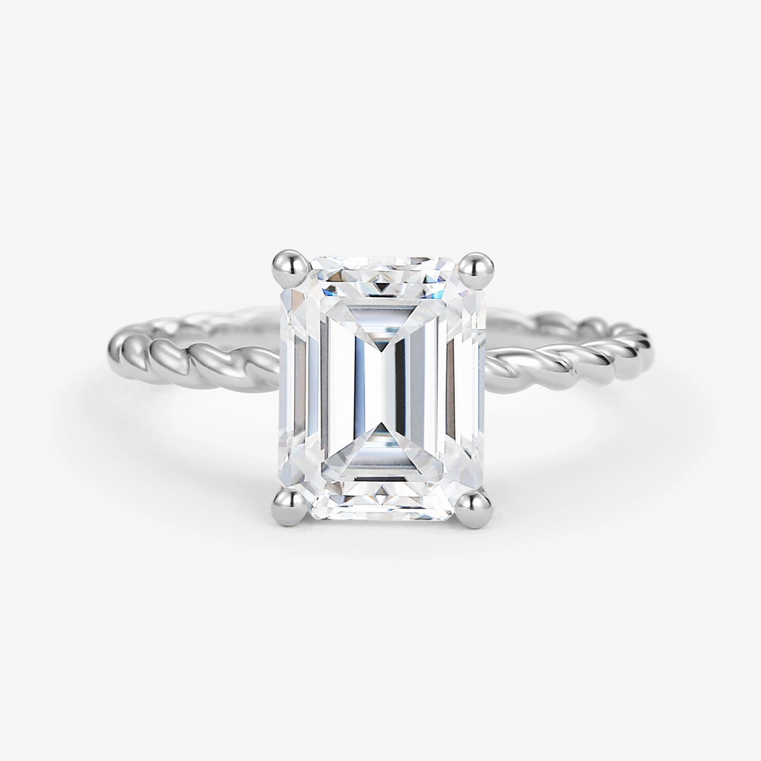 Sentimental Article Modern Ornament Emerald Cut Moissanite Solitaire Hidden Halo Ring