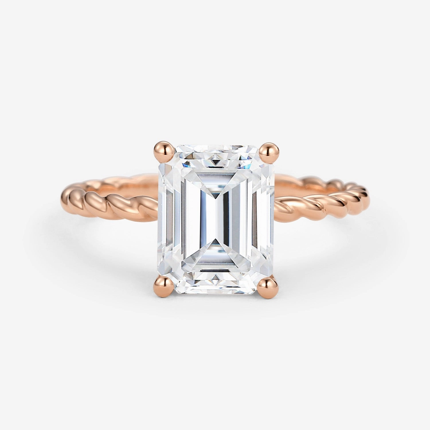 Emerald Cut Moissanite Solitaire Hidden Halo Ring Chic Line