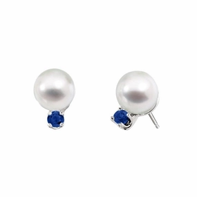 Polished Design Classic Akoya Cultured Pearl Earrings with Sapphire Accent