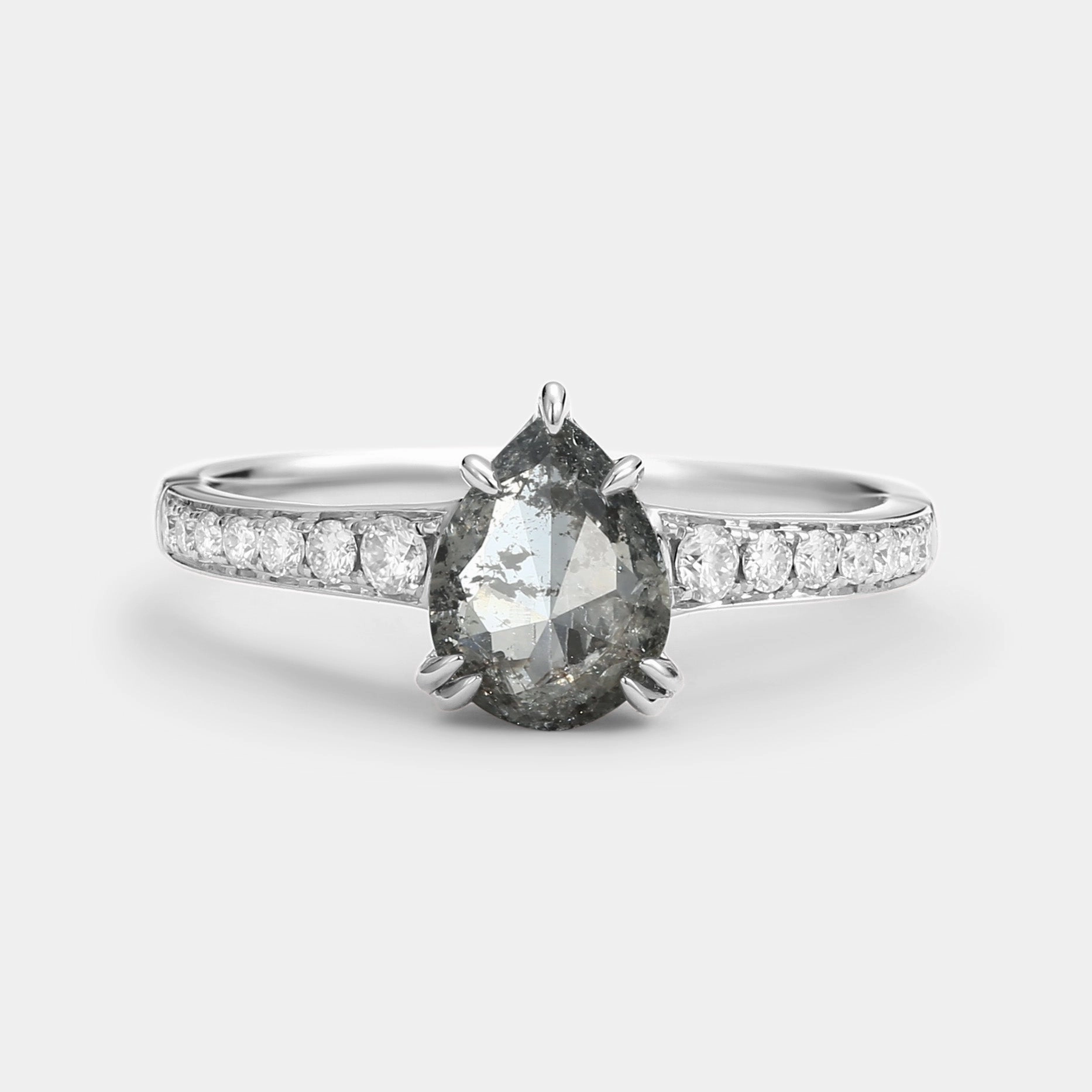 Antique Salt and Pepper Diamonds Pear Cut Engagement Ring Budget Style