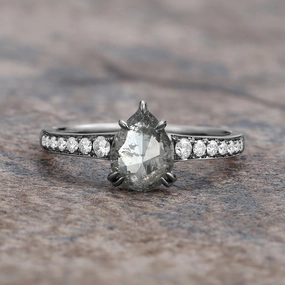 Antique Salt and Pepper Diamonds Pear Cut Engagement Ring Distinctive Style Pieces Minimal Radiance