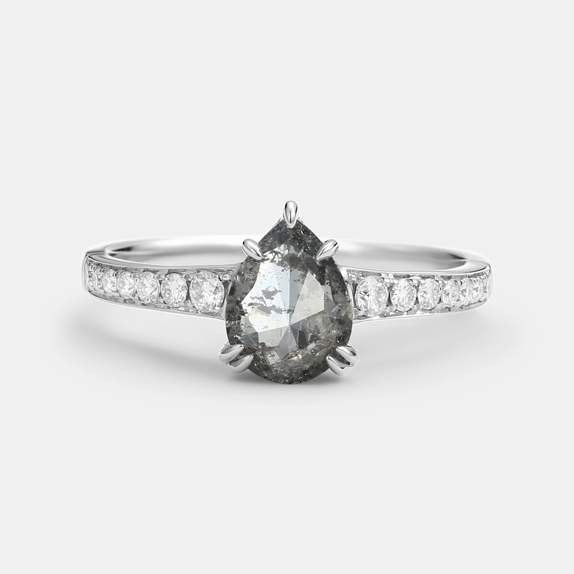 Antique Salt and Pepper Diamonds Pear Cut Engagement Ring Cultural Touch