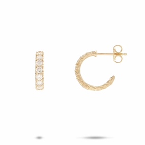 Lightweight Feel Handcrafted Highlight Hidden Hawai?i Maile Hoop in Gold with Lab Grown Diamonds - 14mm