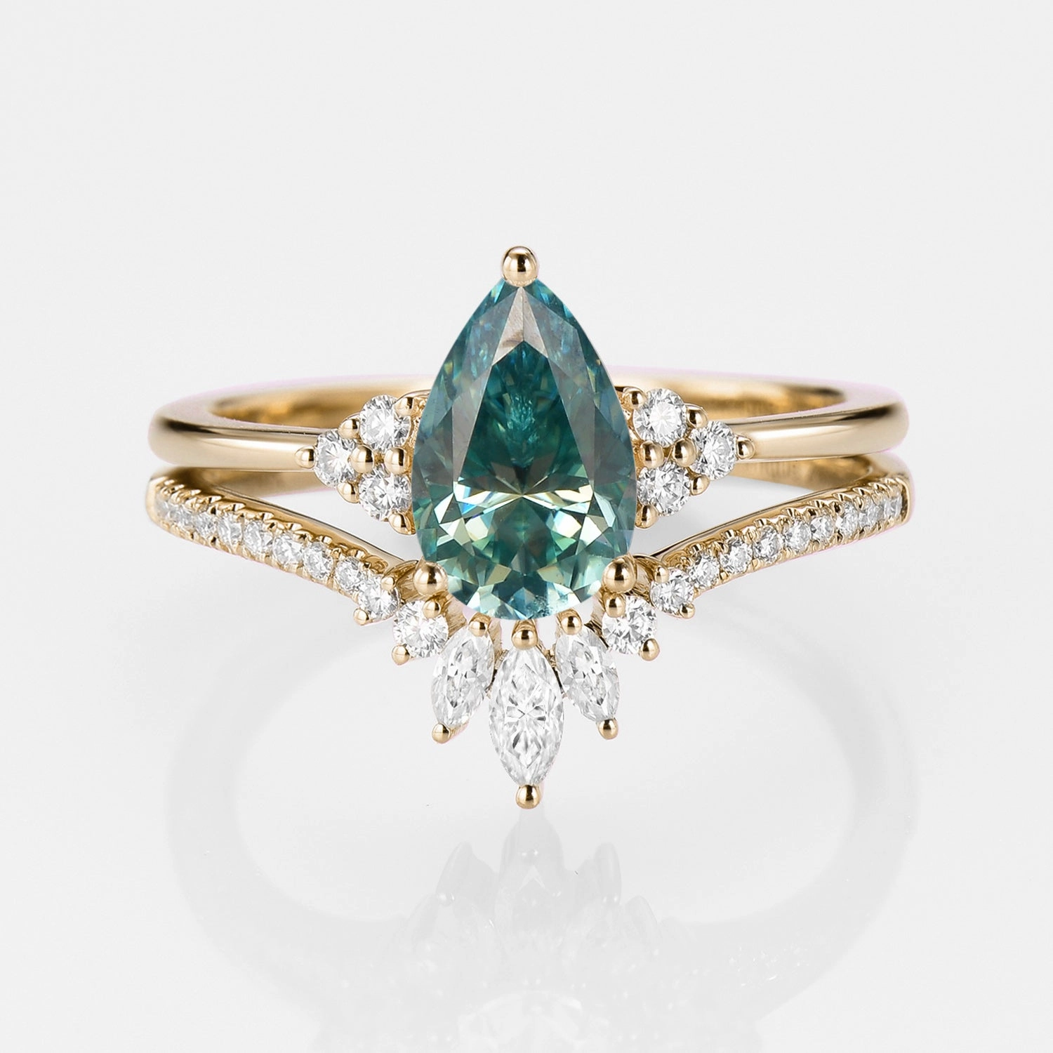 Timeless Shape Candid Moment Classic Engagement - Pear Moissanite Engagement Ring Set 2pcs - Lydia