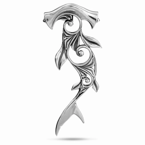 Living Heirloom Hammerhead Shark Pendant in Sterling Silver - 70mm Unique Piece Elegant Embellishments