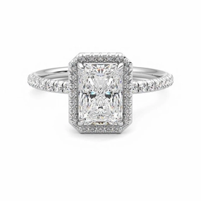 Classic Halo Radiant Cut Moissanite Engagement Ring with Hidden Anniversary Stone Accent Sophisticated Sparkle Radiant Finish Pieces