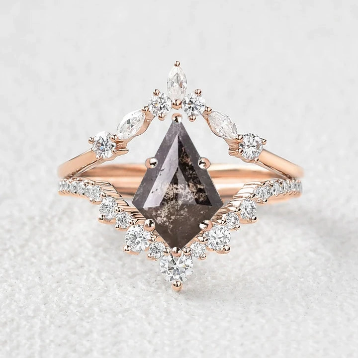 Kite Salt and Pepper Diamonds Ring Set 2pcs Finest Craft Elegant Piece