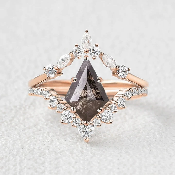 Kite Salt and Pepper Diamonds Ring Set 2pcs Strong Appearance