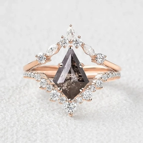 Kite Salt and Pepper Diamonds Ring Set 2pcs Finest Craft Elegant Piece