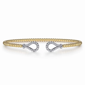 14K Yellow-White Gold Bujukan Diamond Teardrops Bangle Signature Highlight