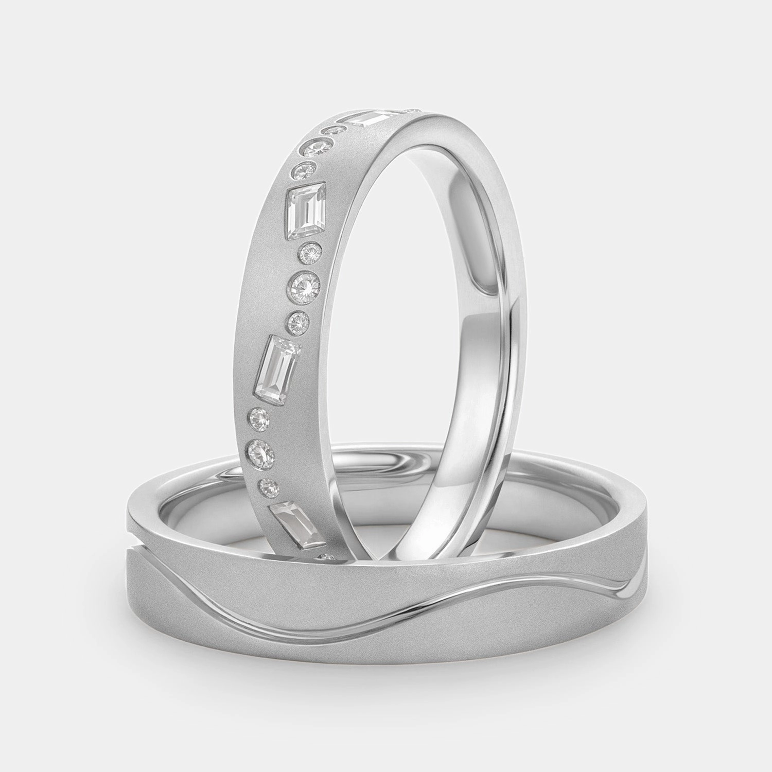 Sparkling Article Classic Moissanite Engraved Couple Ring Set 2pcs - Chloe