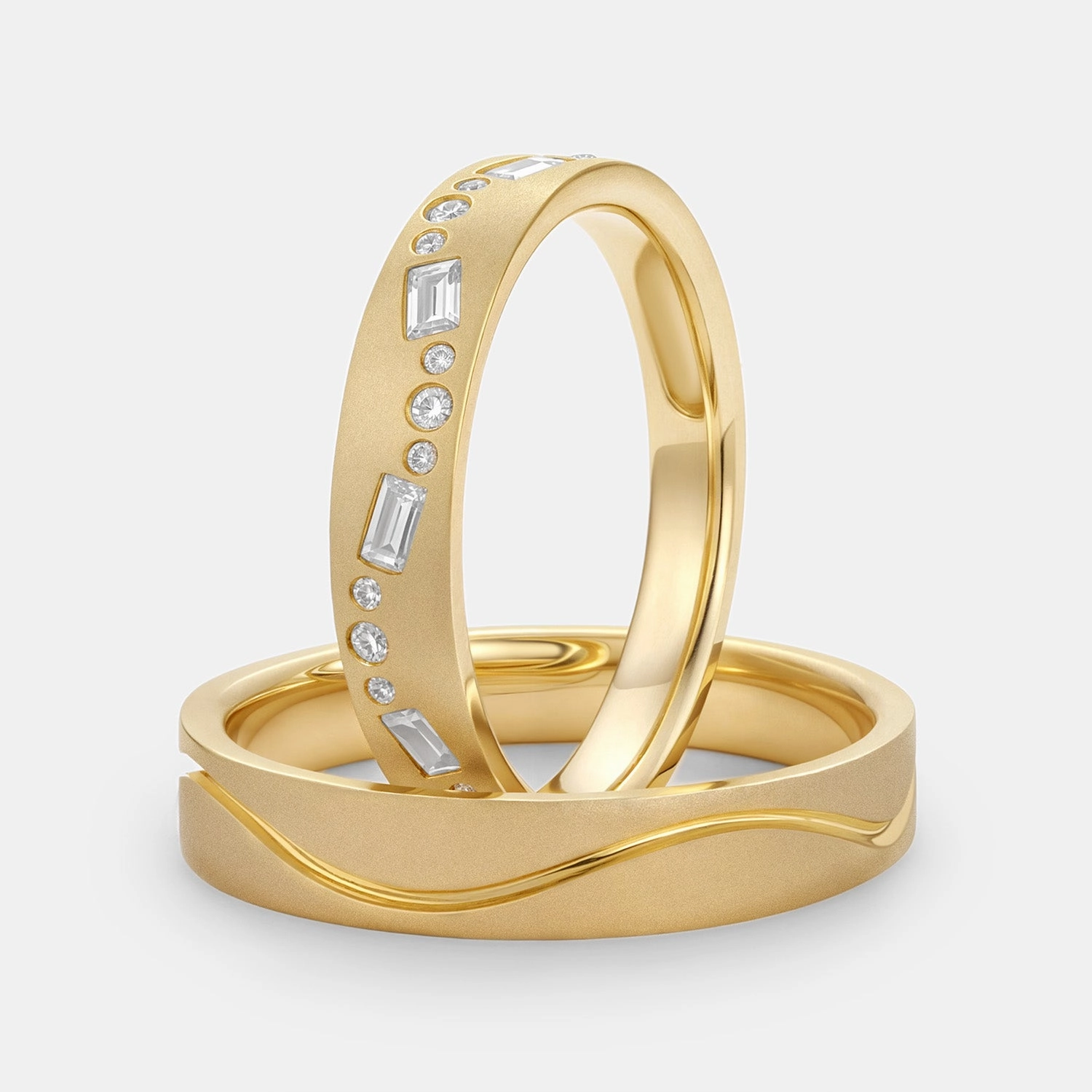 Classic Moissanite Engraved Couple Ring Set 2pcs - Chloe Rich Shine Formal Style