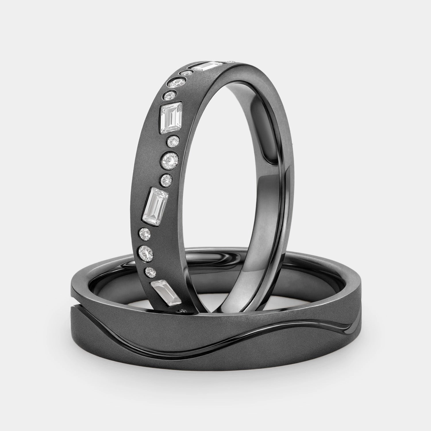 Classic Moissanite Engraved Couple Ring Set 2pcs - Chloe Sunlight Shine