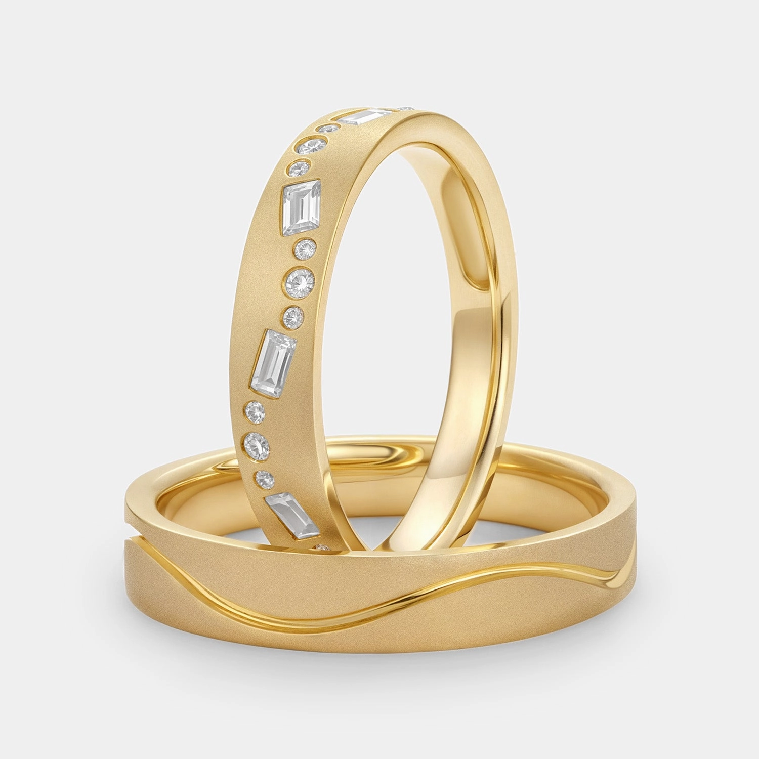 Fashion Present Opulent Design Classic Moissanite Engraved Couple Ring Set 2pcs - Chloe