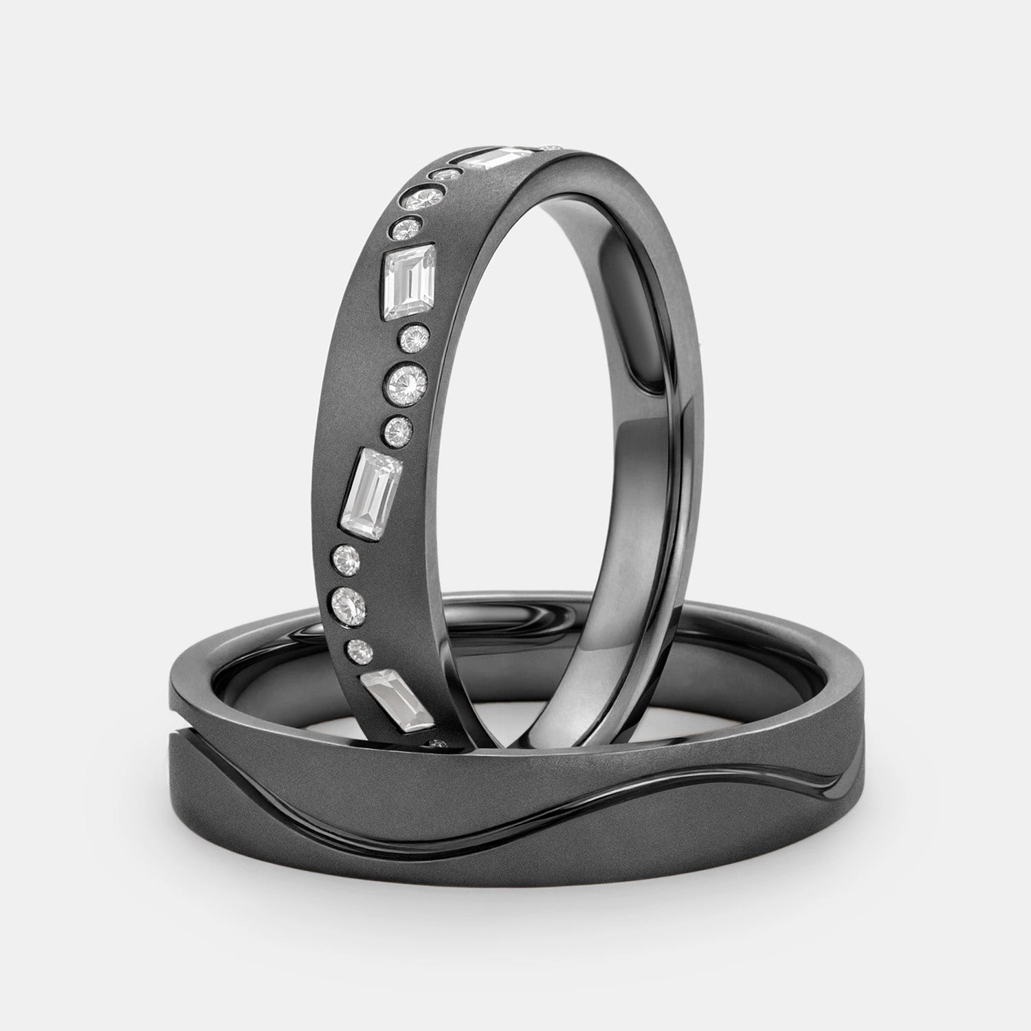 Classic Moissanite Engraved Couple Ring Set 2pcs - Chloe Perfect Fit Beautiful Gift