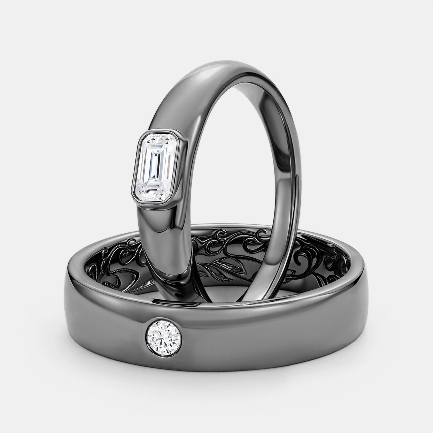 Classic Moissanite Engraved Couple Ring Set 2pcs - Milo Eternal Embellishment