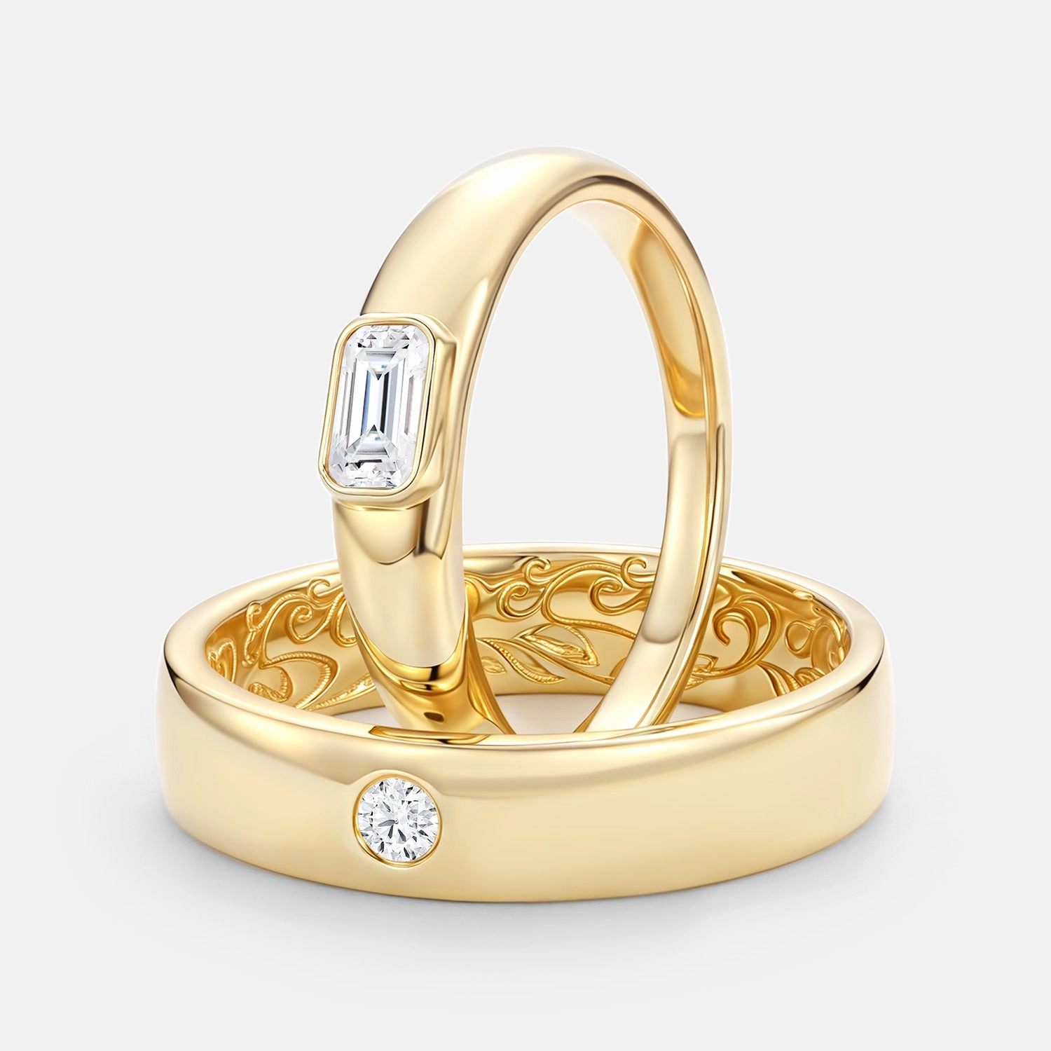 Party Present Classic Moissanite Engraved Couple Ring Set 2pcs - Milo