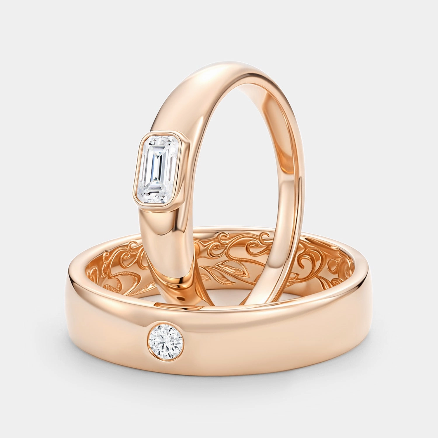 Classic Moissanite Engraved Couple Ring Set 2pcs - Milo Weekend Style Vintage Look