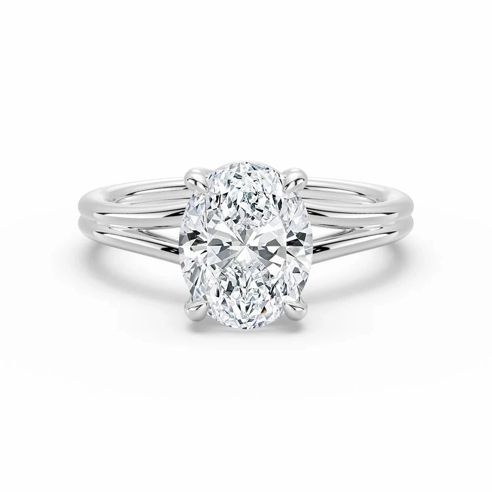Glistening Shine Classic Oval Solitaire Engagement Ring with Split Shank
