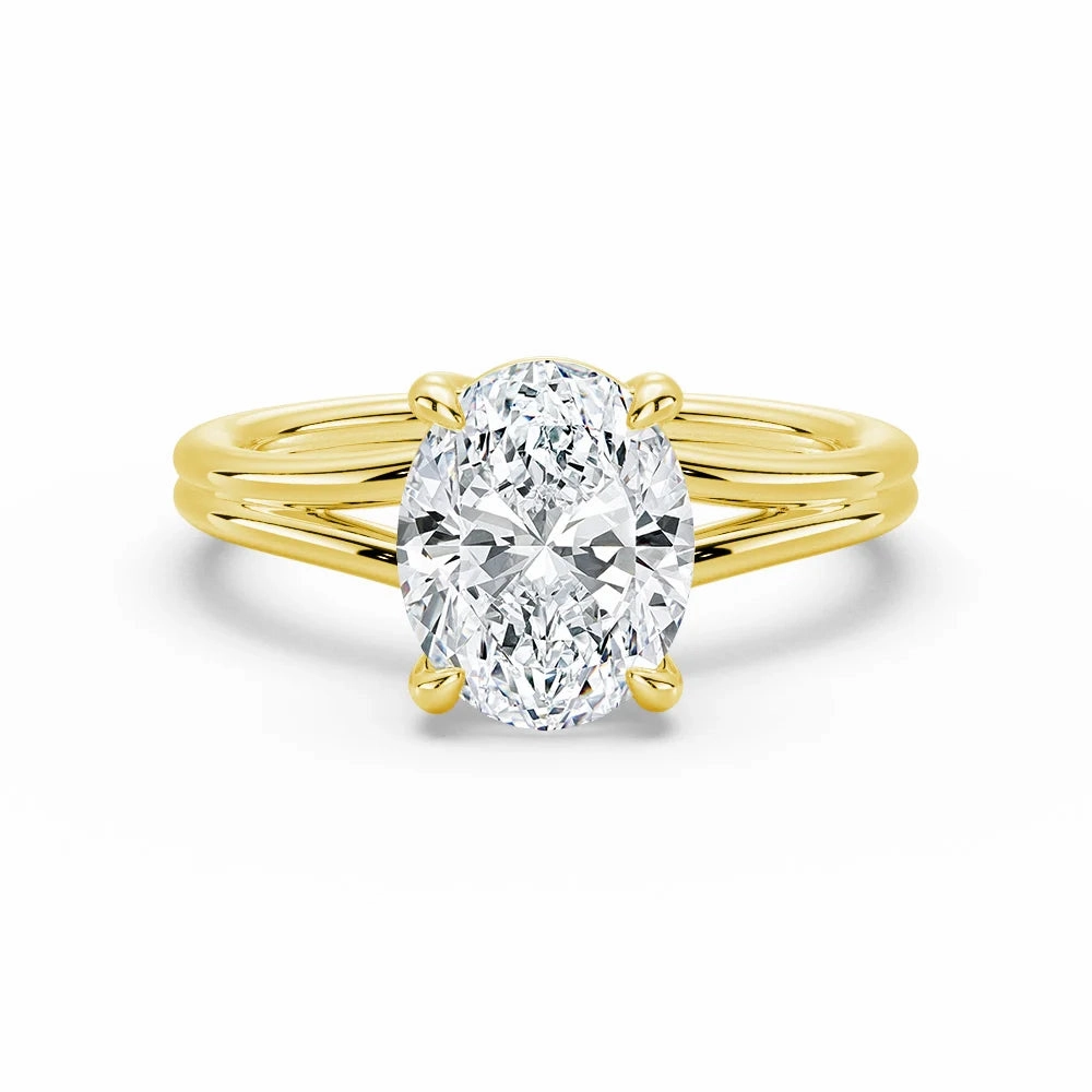 Classic Oval Solitaire Engagement Ring with Split Shank True Shine Modern Accent