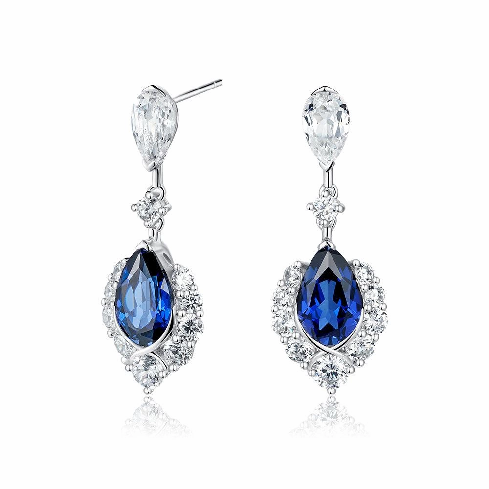 Statement Fit "ENDLESS BLUE" 7.26 Ctw. Pear Shaped Sapphire Earrings