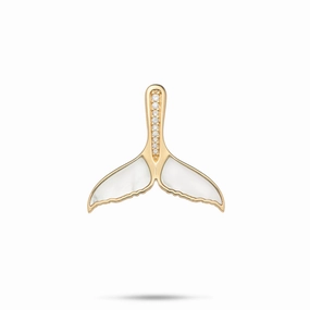 Sealife Whale Tail Mother of Pearl Pendant in Gold with Diamonds - 22mm Classic Detailing