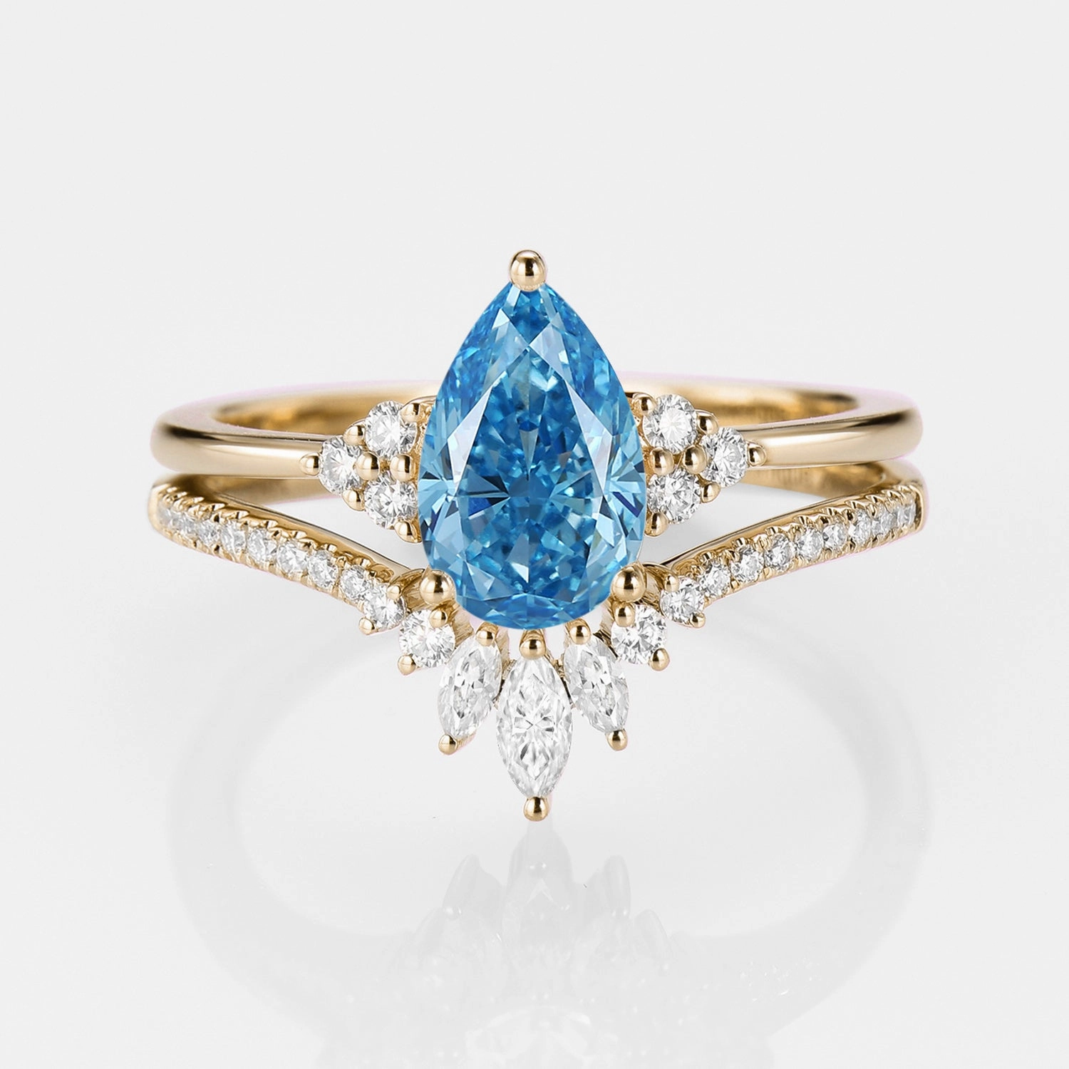 Chic Symbol 1.0ct Pear Blue Lab Grown Diamond Vintage Ring Set 2pcs - Lydia