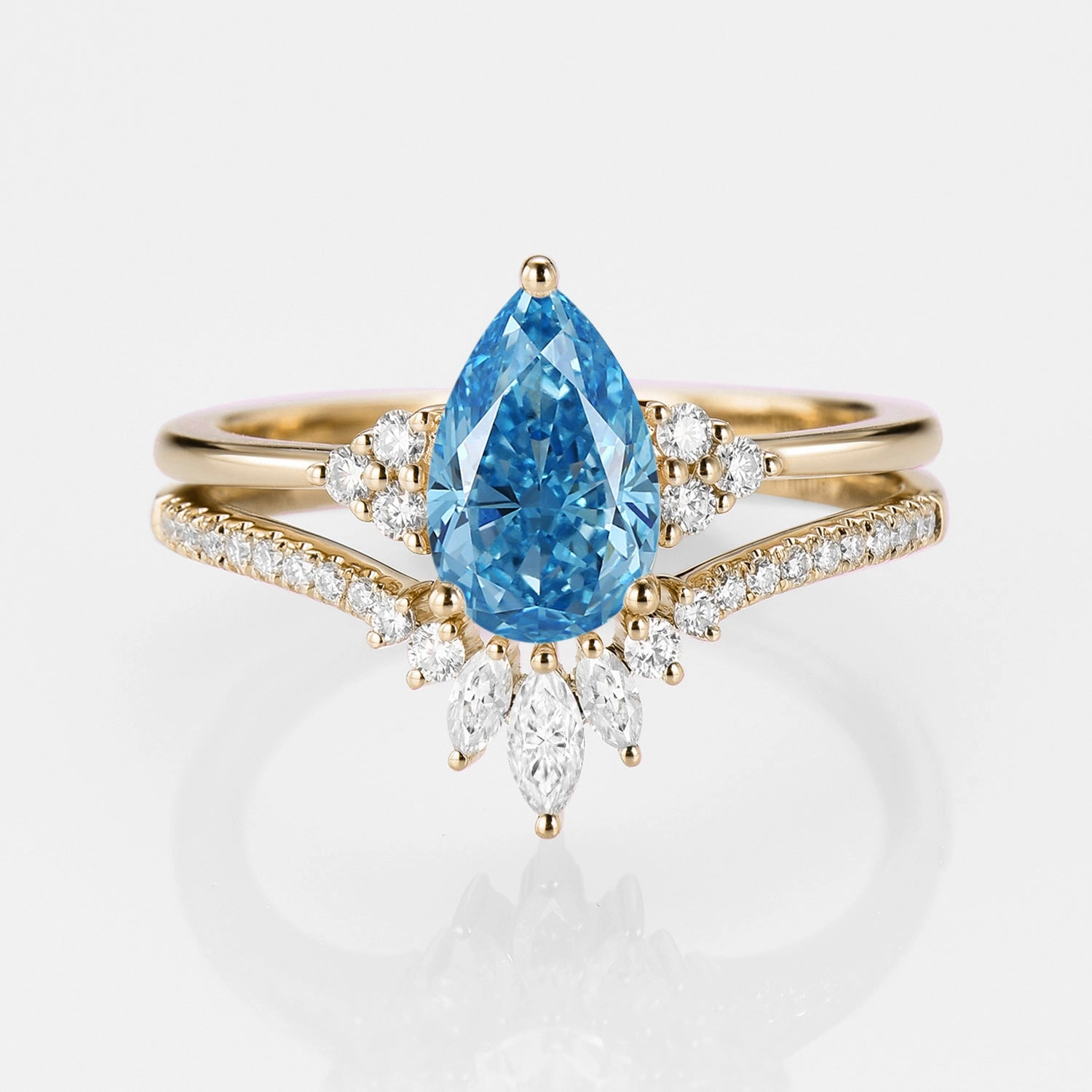 1.0ct Pear Blue Lab Grown Diamond Vintage Ring Set 2pcs - Lydia Everyday Glam Festival Present