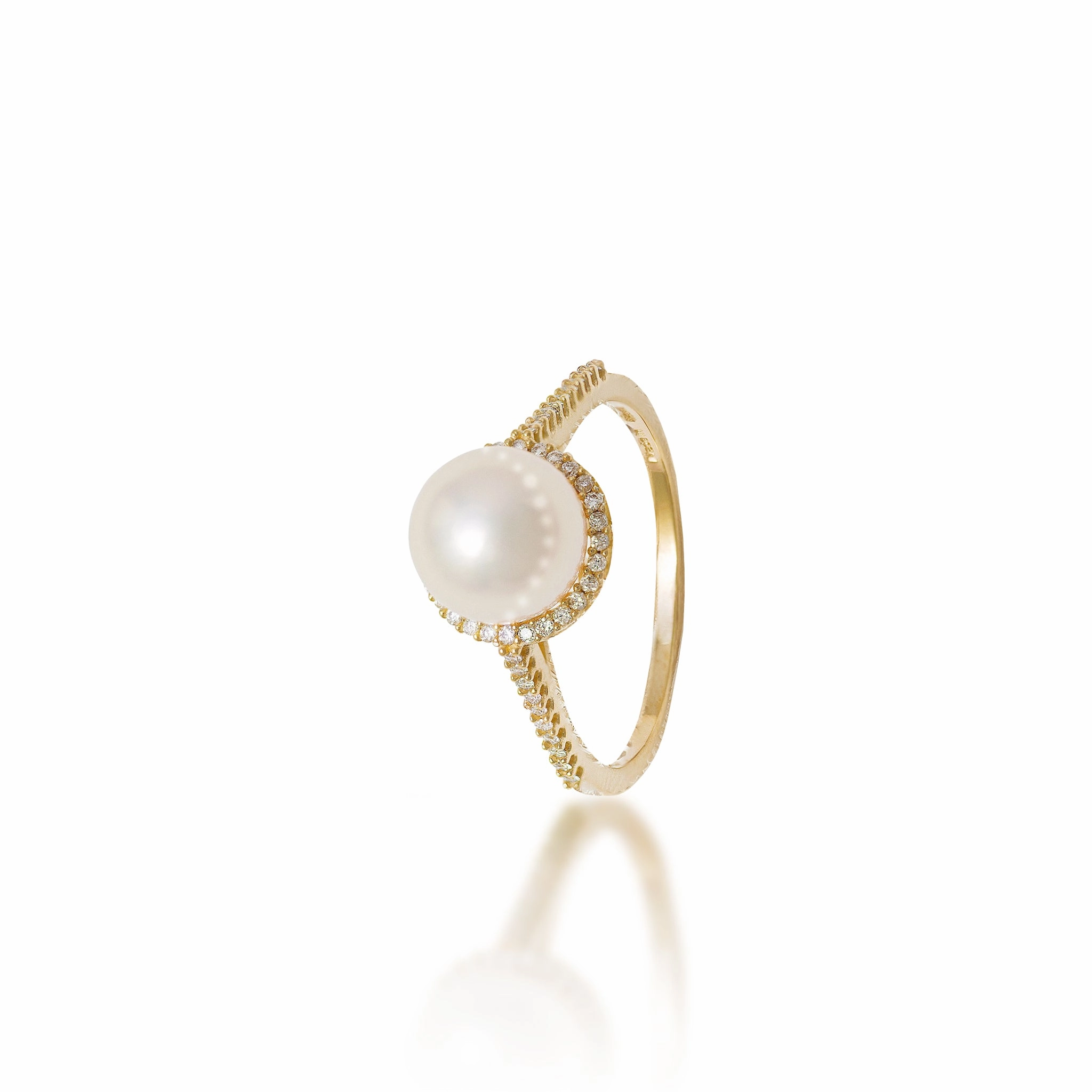 Glam Glow Fashion Design Akoya Pearl Ring in Gold with Diamonds - 8-8.5mm