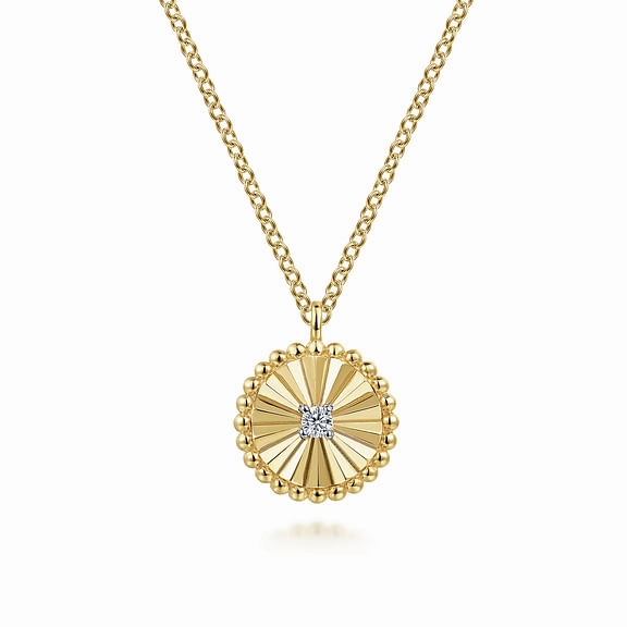 Glam Ready Special Occasion 14K White-Yellow Gold Diamond Cut Bujukan Diamond Cut Pendant Necklace