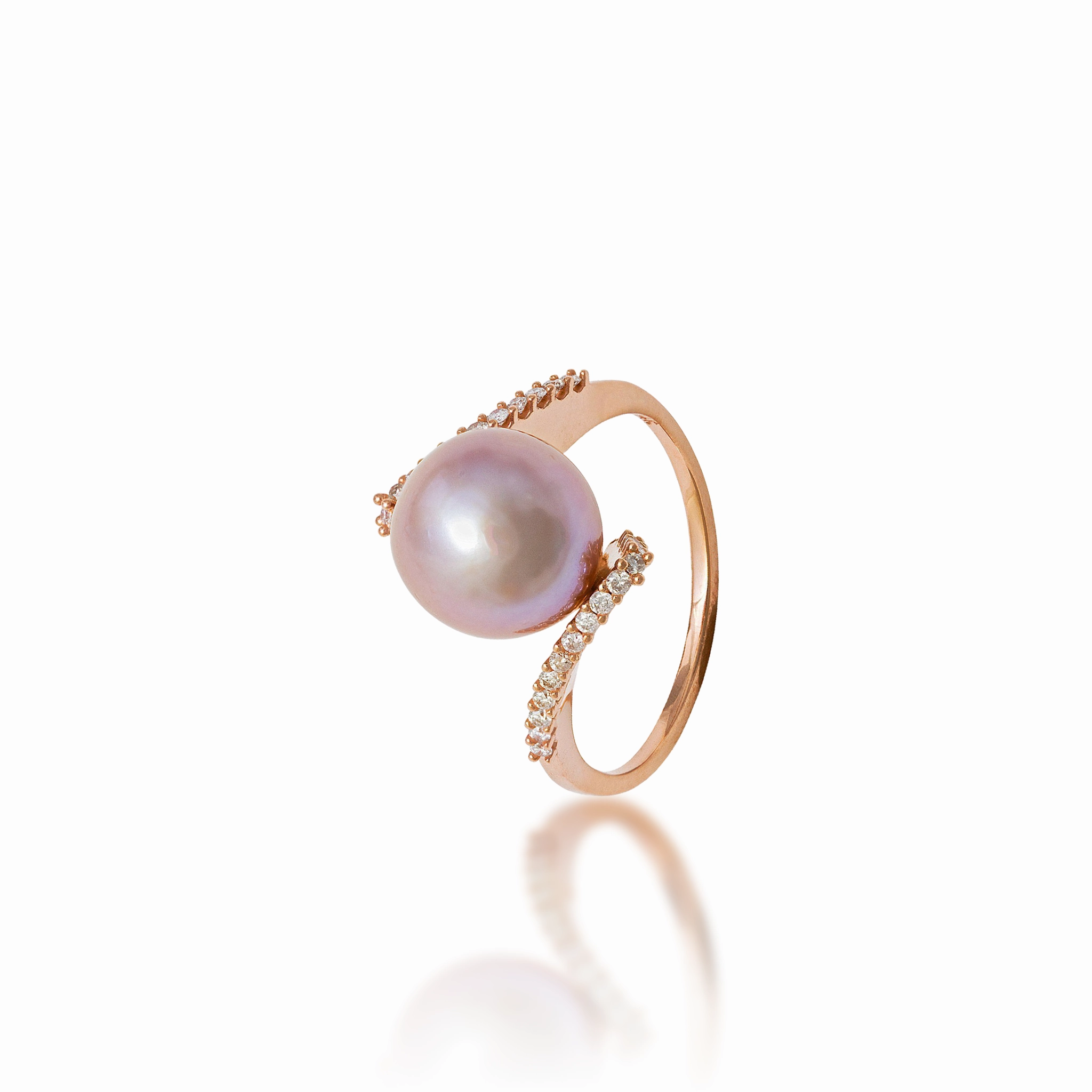 Lavender Freshwater Pearl Ring in Rose Gold with Diamonds - 9-10mm Radiant Edge