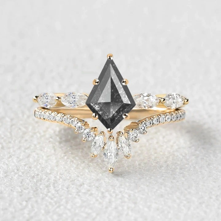 Chic Spark Kite Salt and Pepper Diamonds Cluster Engagement Ring Set 2pcs