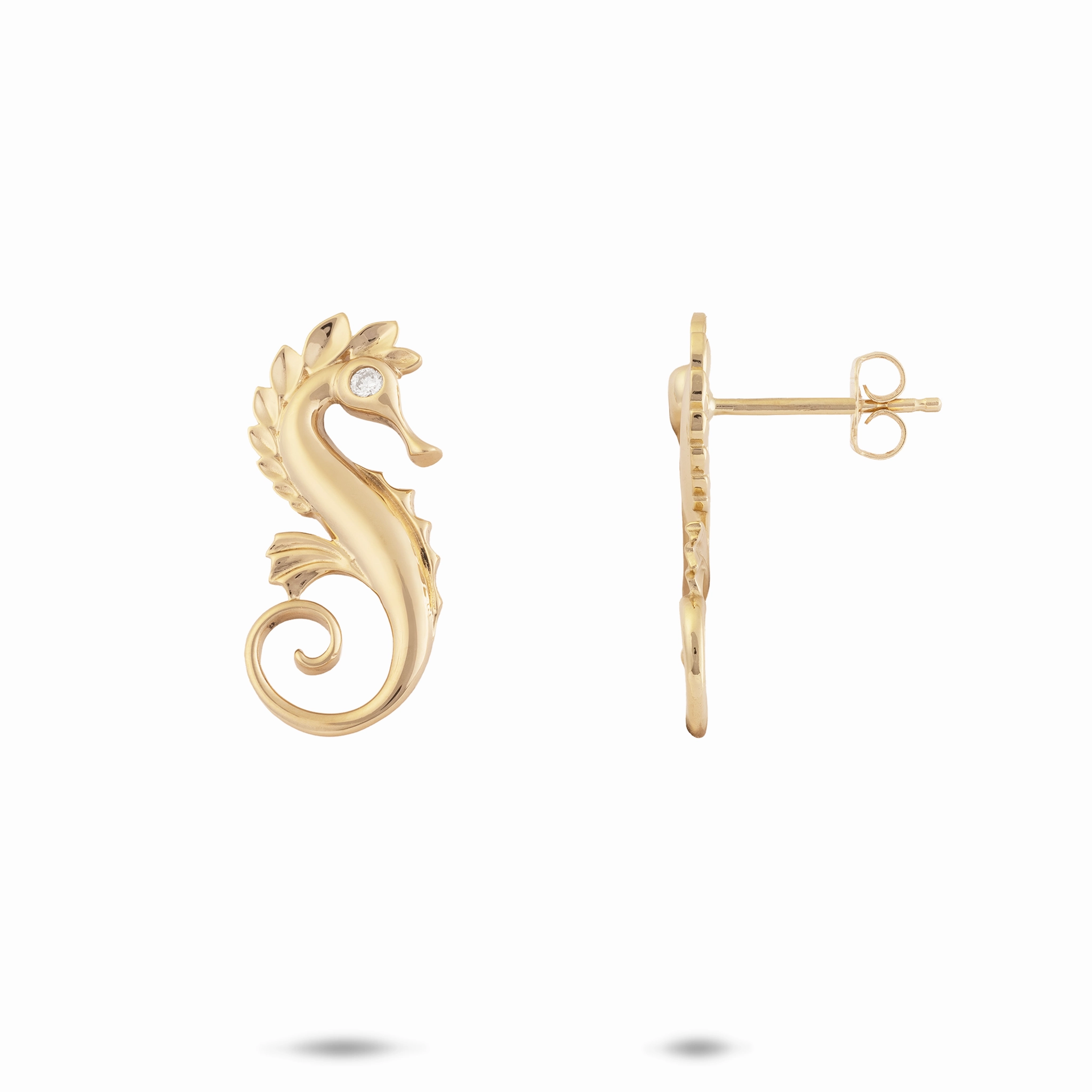 Fine Finish Everyday Glam Ocean Dance Seahorse Earrings in Gold with Diamonds - 20mm