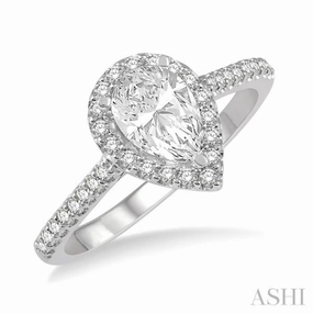 Petite Touch Low Maintenance 3/8 Ctw Diamond Ladies Engagement Ring with 1/4 Ct Pear Cut Center Stone in 14K White Gold